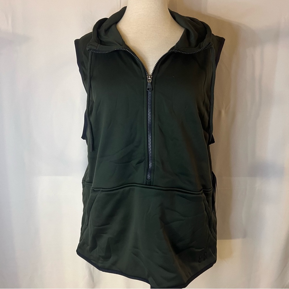Under Armour UA Womens Large Green Zip Cold Gear Storm Fleece Vest Hooded